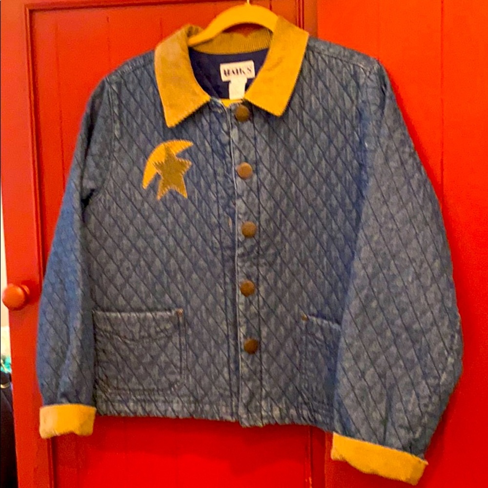 HAIKS  jean jacket w/fall scenery stitched on back